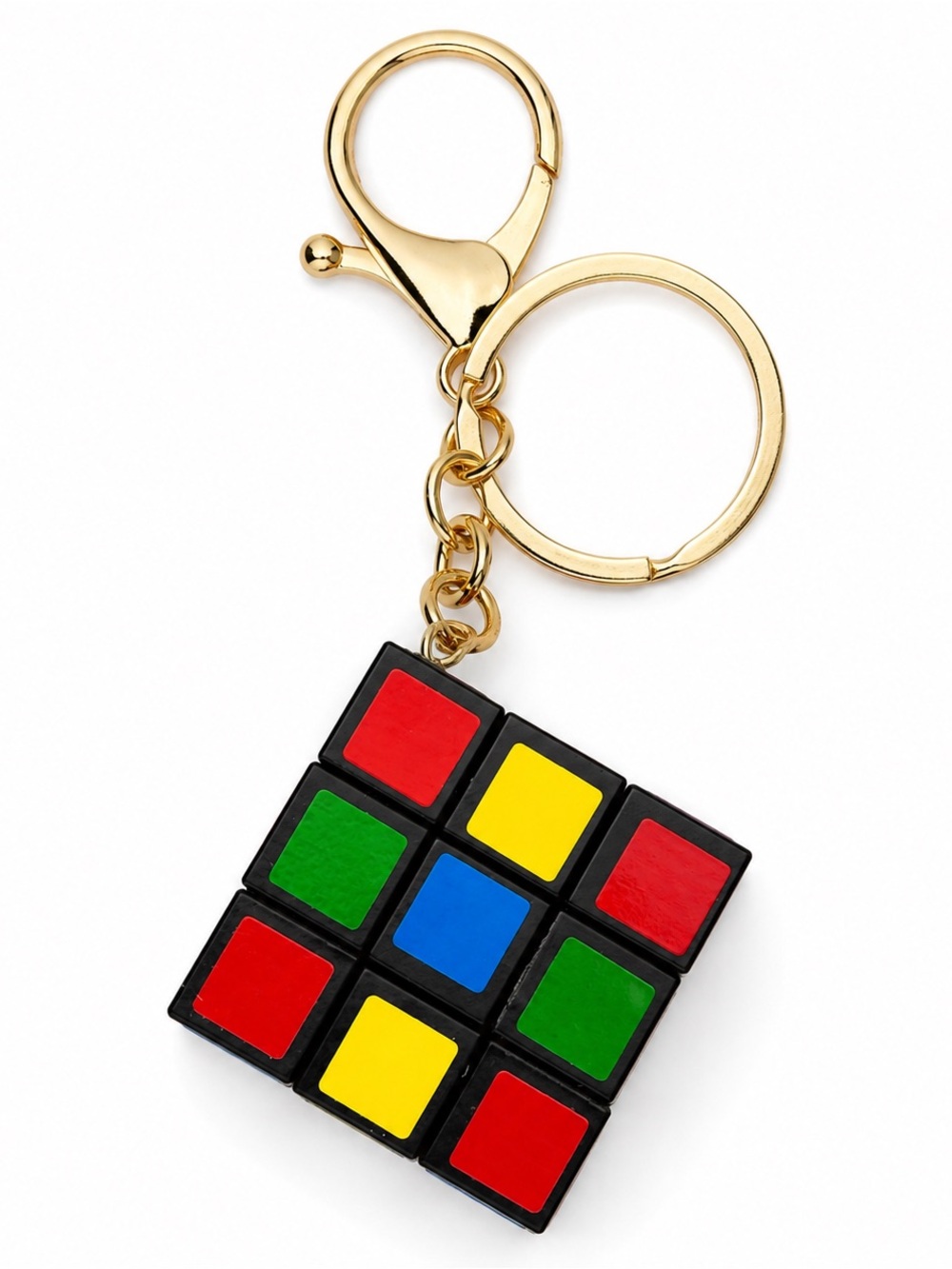 Mini 2×2 Puzzle Cube Keychain Bag Charm Gold-Tone Clasp